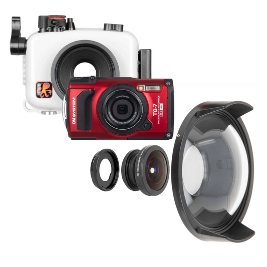 TG-7 Camera, Ikelite Housing, FCON-02 wide angle lens, adapter, Ikelite dome + flat port